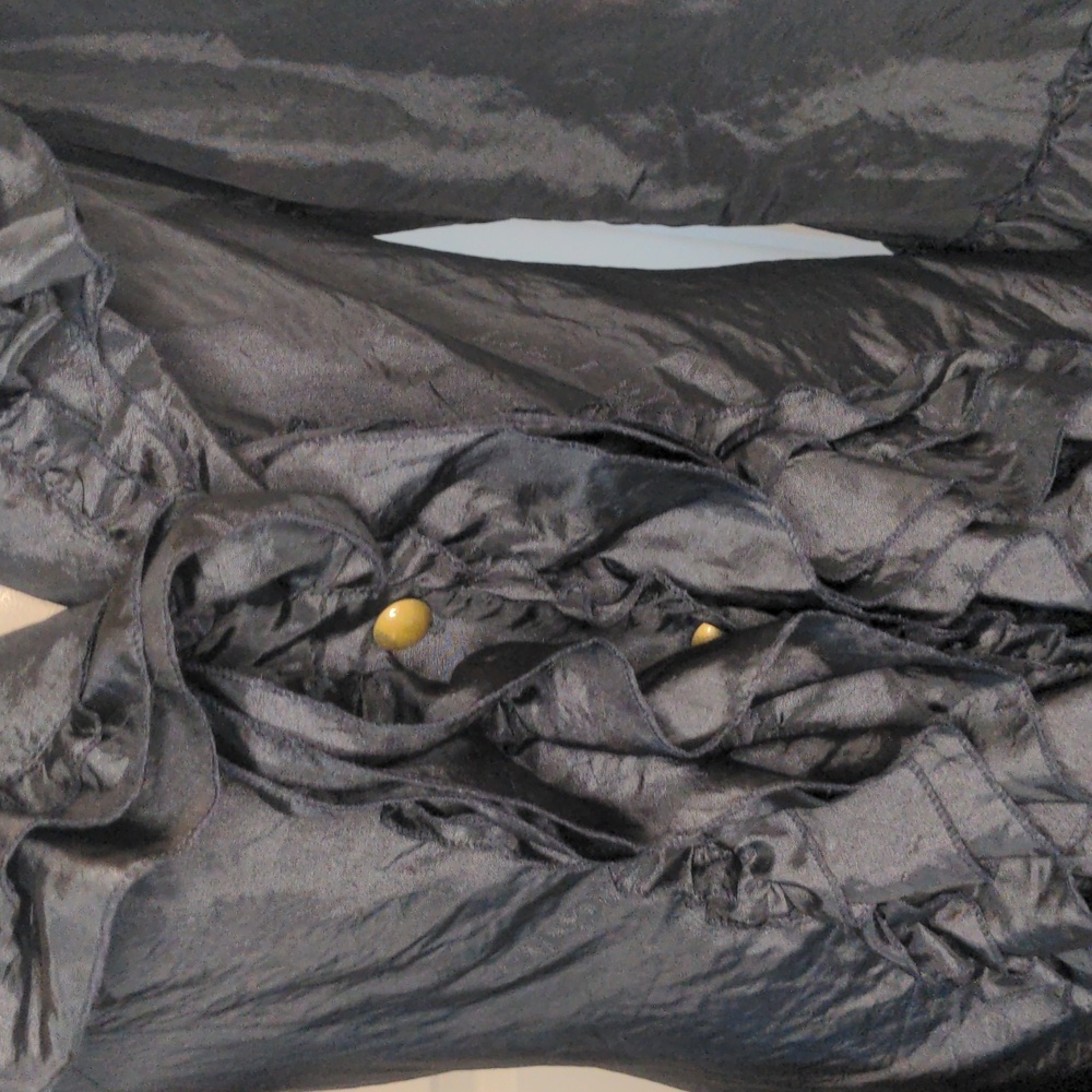 Cordelia Black Ruffle Victorian Duster Jacket Gothic Edwardian Whimsy Goth Sz M - Picture 10 of 12